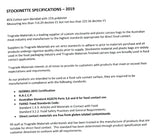 Text document detailing Stockinette Specifications for 2019, including material composition and quality standards.