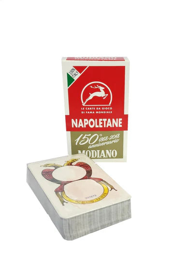 Two boxes of Modiano Napoletane pizza cards on a white background