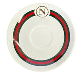 round branded saucer with N for napoli 
