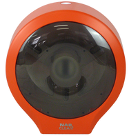 Orange and black single jumbo toilet roll holder with 'Nab Clean' branding on a white background