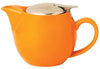 Orange teapot with a silver lid on a white background