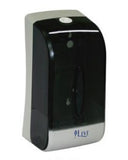 Black and silver soap dispenser with LVI branding on a white background