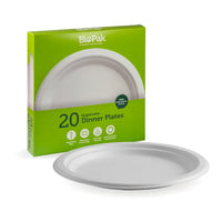 Biopak 20 Pack - 23cm / 9" White BioPlates- RT-B-PL-9-7X20P-Px 140 plates