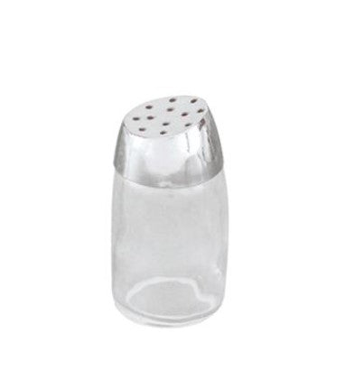 Salt And Pepper Shaker Clear Glass With Chrome Body Slant Top 80mm