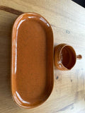 Platter Plate Oval and Round Sauce Dish With Handle Set Tablekraft Orange Brown
