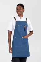 Tomy Blue Bib Apron With Leather Straps 68 x 80cm AC-TOMY01
