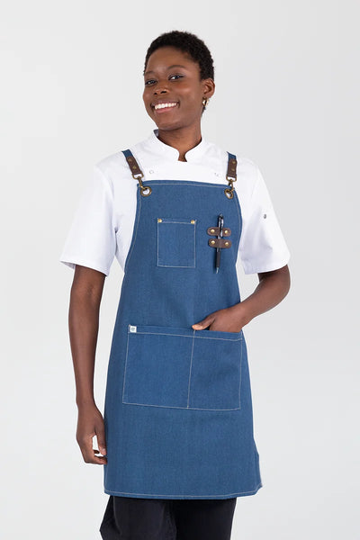 Tomy Blue Bib Apron With Leather Straps 68 x 80cm AC-TOMY01