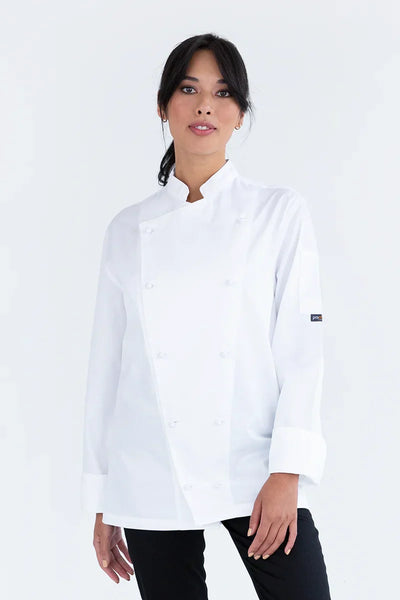 ladies long sleeve white jacket chef