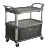 TRUST Commercial 3 Tier Large Utility Service Cart With Lockable Doors 18090