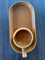 Platter Plate Oval and Round Sauce Dish With Handle Set Tablekraft Orange Brown
