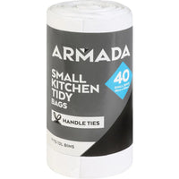Roll of Armada small kitchen tidy bags on a white background