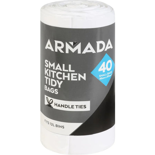 Roll of Armada small kitchen tidy bags on a white background