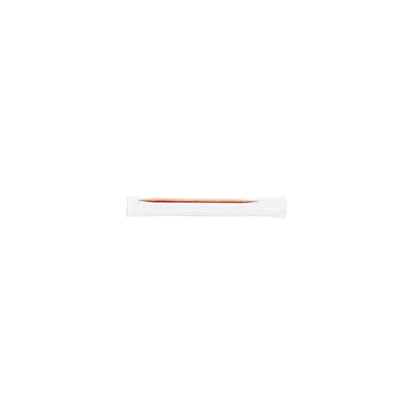 wooden  toothpick wrapped in clear plastic 