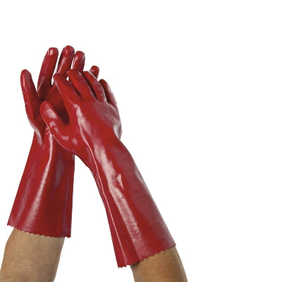 red pvc elbow chemical and cleaning gloves 