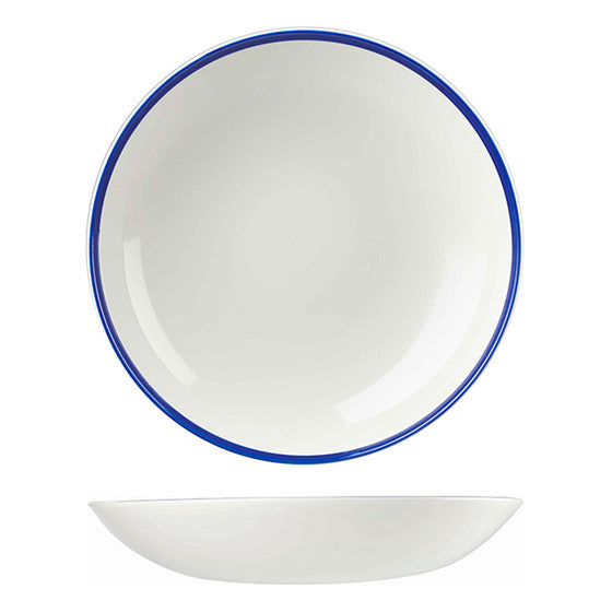 Round Coupe Bowl White with Blue Rim 18.2cm Churchill