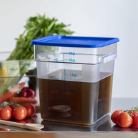 Storage Food Container Square & Blue Lid Polycarbonate Clear 17.2 Litre