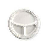 Biopak 3 Compartment Round Biocane Plates 25cm  Box 500 B-PL-11