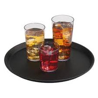 round black non slip drink carry trays with glasses on top