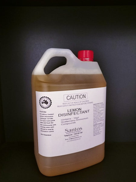 Disinfectant Surface & Floor Cleaner Santos Lemon Scent Yellow 5 Litre Drum