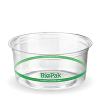 Biopak 360ml Clear Deli Salad and Fruit Food Bowl & Lid Pack 50 Green Disposable