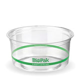 Biopak 360ml Clear Deli Salad and Fruit Food Bowl & Lid Pack 50 Green Disposable