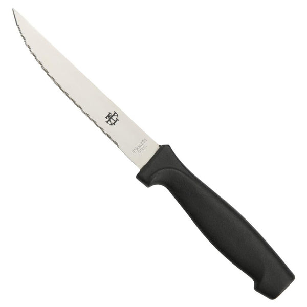 Steak Knife Point Tip Black Plastic Handle