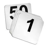 Table Numbers Large Plastic 1-50 Black on White  50mmx50mm Suits Table Stands 70211