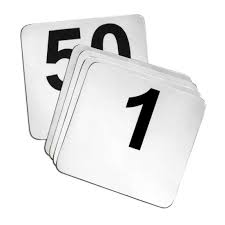Table Numbers Large Plastic 1-50 Black on White  50mmx50mm Suits Table Stands 70211